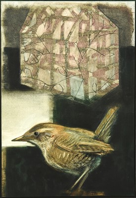 Lot 657 - Tom Wood (b.1955) A wren before a greenhouse...