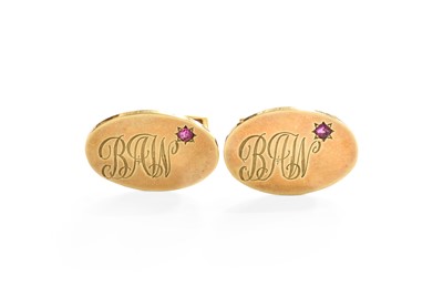 Lot 41 - A Pair of 9 Carat Gold Ruby Cufflinks, the...
