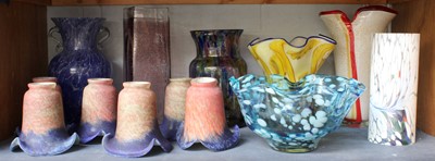 Lot 89 - Coloured Glassware, including six mottled lamp...