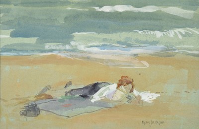 Lot 606 - Mary Jackson RWS, NEAC (b.1946) Lady reading...