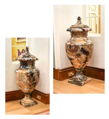 Lot 677 - A Pair of Sarrancolin Marble Urns, modern,...