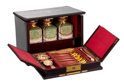 Lot 914 - A Rosewood Cased Set of French Silver-Gilt and Porcelain Tea-Equipage