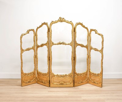 Lot 1100 - A French Giltwood and Gesso Five-Fold Screen,...