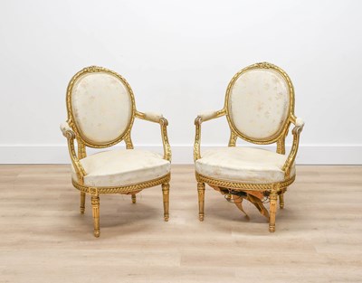 Lot 603 - A Pair of Carved Giltwood Fauteuils, late...