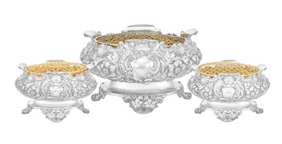 Lot 1133 - A Graduated Set of Three Victorian Silver Rose-Bowls