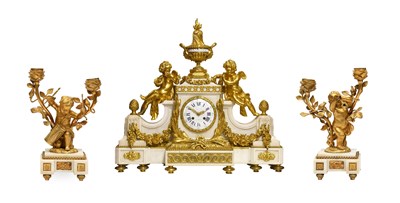 Lot 967 - A French Bronze Ormolu & White Marble Striking...