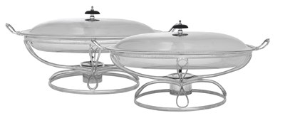 Lot 1069 - A Pair of George III Silver Entrée-Dishes and Covers on Associated Silver Plate Stands