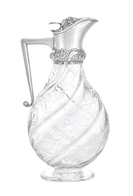 Lot 1082 - A Victorian Silver-Mounted Engraved-Glass Claret-Jug