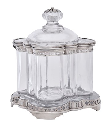 Lot 822 - A Victorian Silver-Mounted Glass Biscuit-Jar and Cover Cut in the Rock Crystal Style