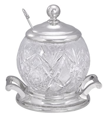 Lot 1092 - A German Silver-Mounted Cut-Glass Punch-Bowl, Cover, Stand and Ladle