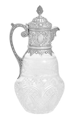 Lot 1080 - A Victorian Silver-Mounted Engraved and Cut-Glass Claret-Jug