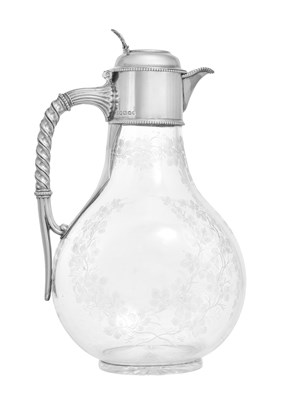 Lot 1077 - A Victorian Silver-Mounted Engraved-Glass Claret-Jug