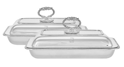 Lot 841 - A Pair of George V Silver Entrée-Dishes, Covers and Handles