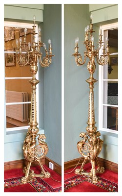 Lot 581 - A Pair of Gilt-Bronze Floor-Standing Ten-Light...