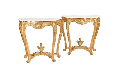 Lot 585 - A Pair of Carved Giltwood Console Tables, 20th...