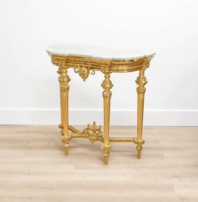 Lot 595 - A Louis XVI-Style Giltwood and Gesso Console...