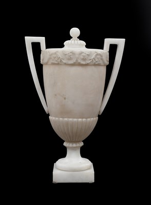 Lot 587 - An Alabaster Twin-Handled Urn and Cover, with...