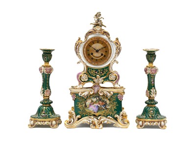 Lot 405 - A French Porcelain Striking Mantel Clock...