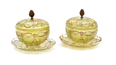 Lot 408 - A Pair of Bohemian Green Glass Bowls, Covers...