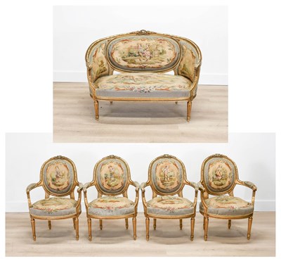 Lot 356 - A Five Piece Suite of Louis XVI-Style Carved...