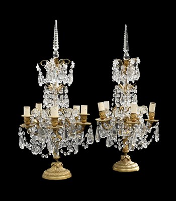 Lot 366 - A Pair of Gilt-Bronze and Cut-Glass Five-Light...