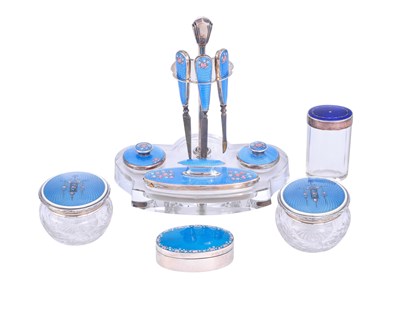 Lot 361 - A Collection of Assorted George V Silver and Enamel Dressing-Table Items