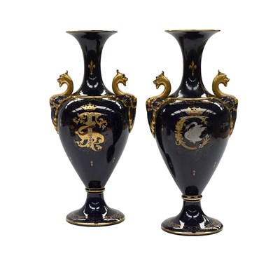 Lot 364 - A Pair of French Porcelain Armorial Vases,...