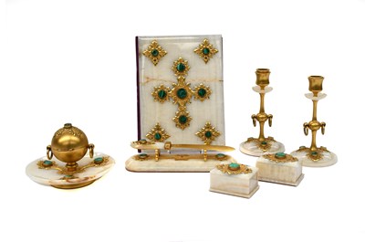 Lot 377 - A Gilt-Metal and Malachite-Mounted White Onyx...