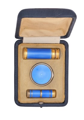 Lot 100 - A Cased French Silver-Gilt and Enamel Vanity-Set
