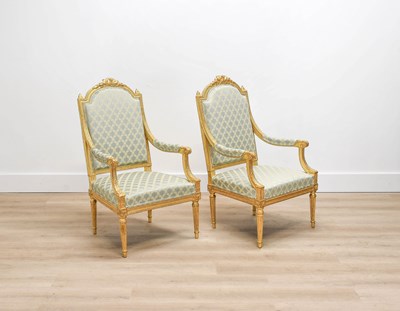 Lot 522 - A Pair of Late 19th Century Giltwood Fauteuils,...