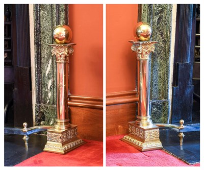 Lot 544 - A Pair of Victorian Gilt-Brass Fire Dogs, late...
