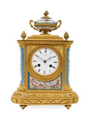 Lot 448 - A French Gilt Metal Porcelain Striking Mantel...