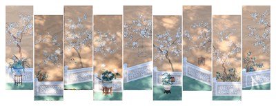 Lot 478 - A Set of Fifteen Panels of Hand-Painted...