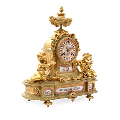 Lot 293 - A French Gilt Metal Porcelain Striking Mantel...