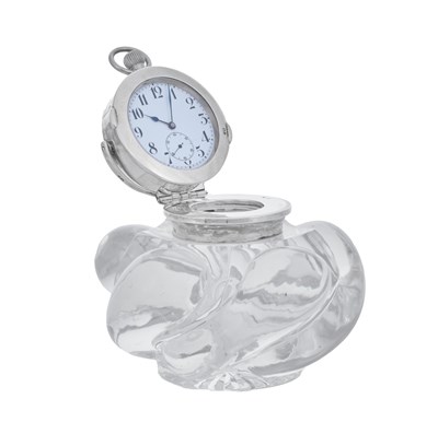 Lot 232 - An Edward VII Silver and Timepiece-Mounted Glass Inkwell