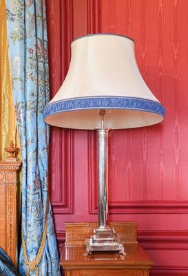 Lot 243 - A Pair of Silver-Plated Table Lamps, modern,...