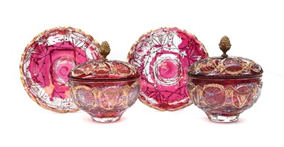 Lot 275 - A Pair of Bohemian Ruby Glass Bowls, Covers...