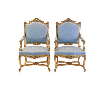Lot 55 - A Pair of Louis XV-Style Carved Giltwood Elbow...