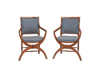 Lot 180 - A Pair of Oak-Framed X-Form Armchairs, circa...