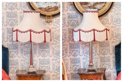 Lot 177 - A Pair of Silver-Plated Table Lamps, modern,...