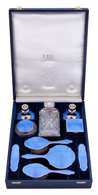 Lot 213 - A George V and George VI Silver and Enamel-Mounted Dressing-Table Service