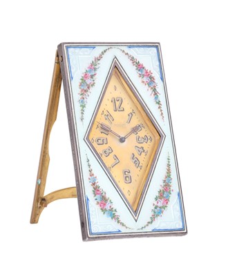 Lot 216 - A Swiss Silver and Enamel-Mounted Timepiece