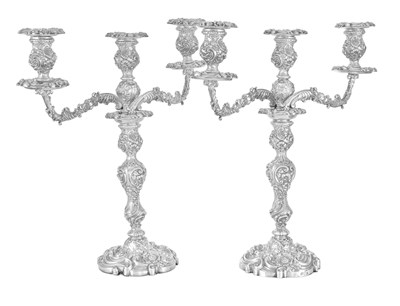 Lot 788 - A Pair of George IV Silver Candlesticks With a Pair of Old Sheffield Plate Three-Light Branches