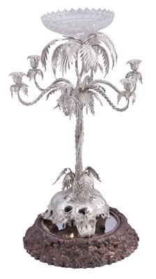 Lot 1079 - A Victorian Silver Plate Candelabrum-Centrepiece and an Associated Mirror-Plateau