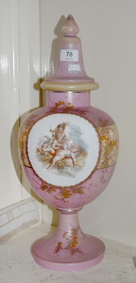 Lot 78 - A Victorian Painted and Gilt Pink Glass Vase...