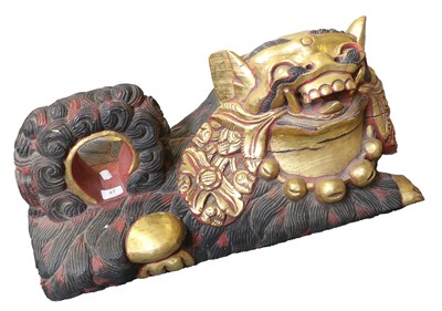Lot 47 - A Gilt and Painted Temple Lion, 74cm