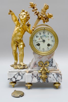 Lot 53 - A French Gilt Metal and Marble Striking Mantel...