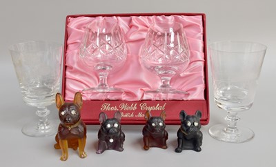 Lot 8 - Four Czech Green Glass French Bulldogs, with...