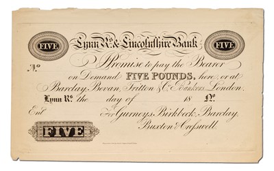 Lot 296 - Lynn Regis & Lincolnshire Bank Five Pounds,...