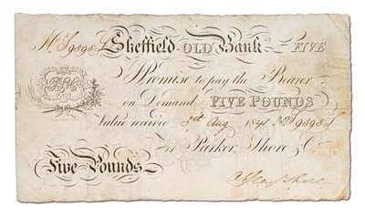 Lot 295 - Sheffield Old Bank, Five Pounds, dated 5th Aug...